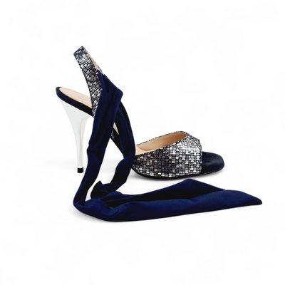 PALOMA  Pelle Blu Argento  tacco 10