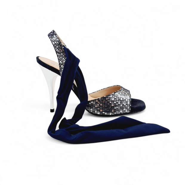 PALOMA  Pelle Blu Argento  tacco 10
