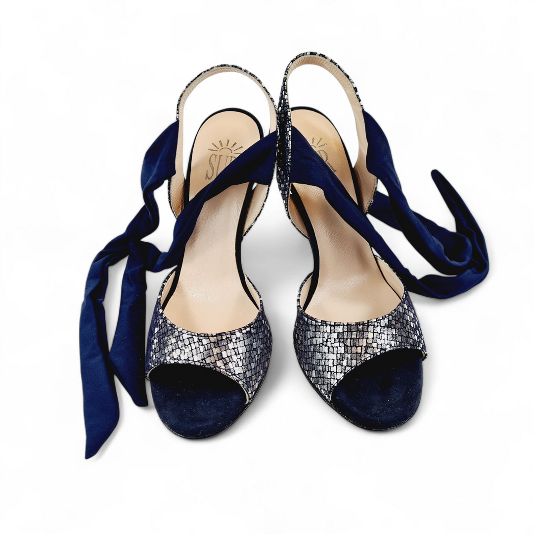 PALOMA  Pelle Blu Argento  tacco 10
