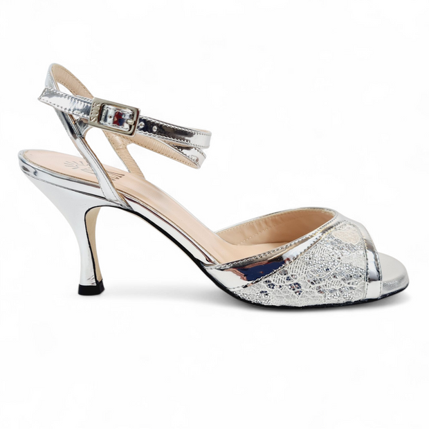 GRACE-TURANDOT Pizzo Glitter - Specchio Argento Tacco 7