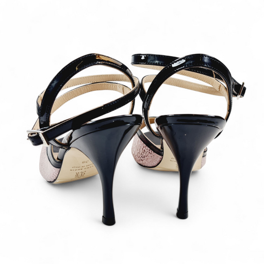 MUSIDORA   Stampa Fiori Lamè -  Vernice Nero  tacco 8