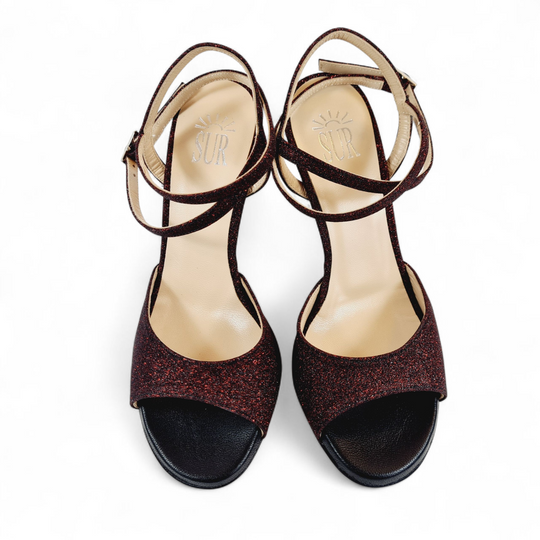 GRACE  Miniglitter Bordò Nero  tacco 8