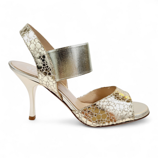 MALAGUENA Tessuto Bubbles Platino  tacco 8