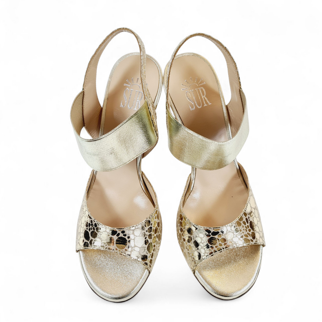 MALAGUENA Tessuto Bubbles Platino  tacco 8