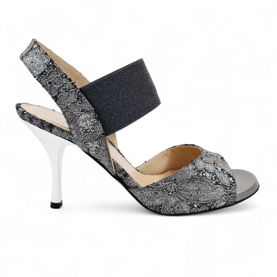 MALAGUENA Tessuto Pizzo Perla  tacco 8