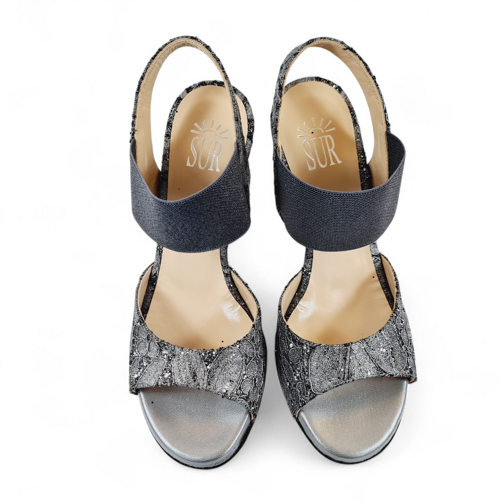 MALAGUENA Tessuto Pizzo Perla  tacco 8