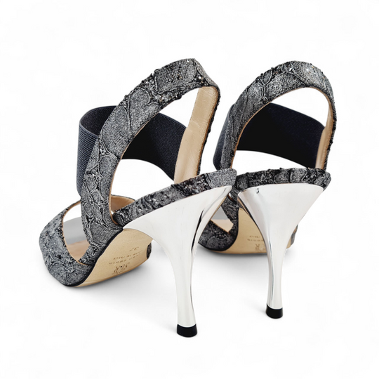 MALAGUENA Tessuto Pizzo Perla  tacco 8