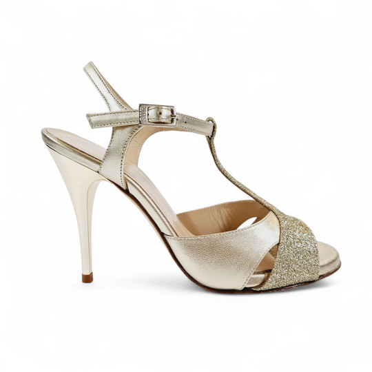 CORINNA Laminato e Miniglitter  Platino  tacco 10