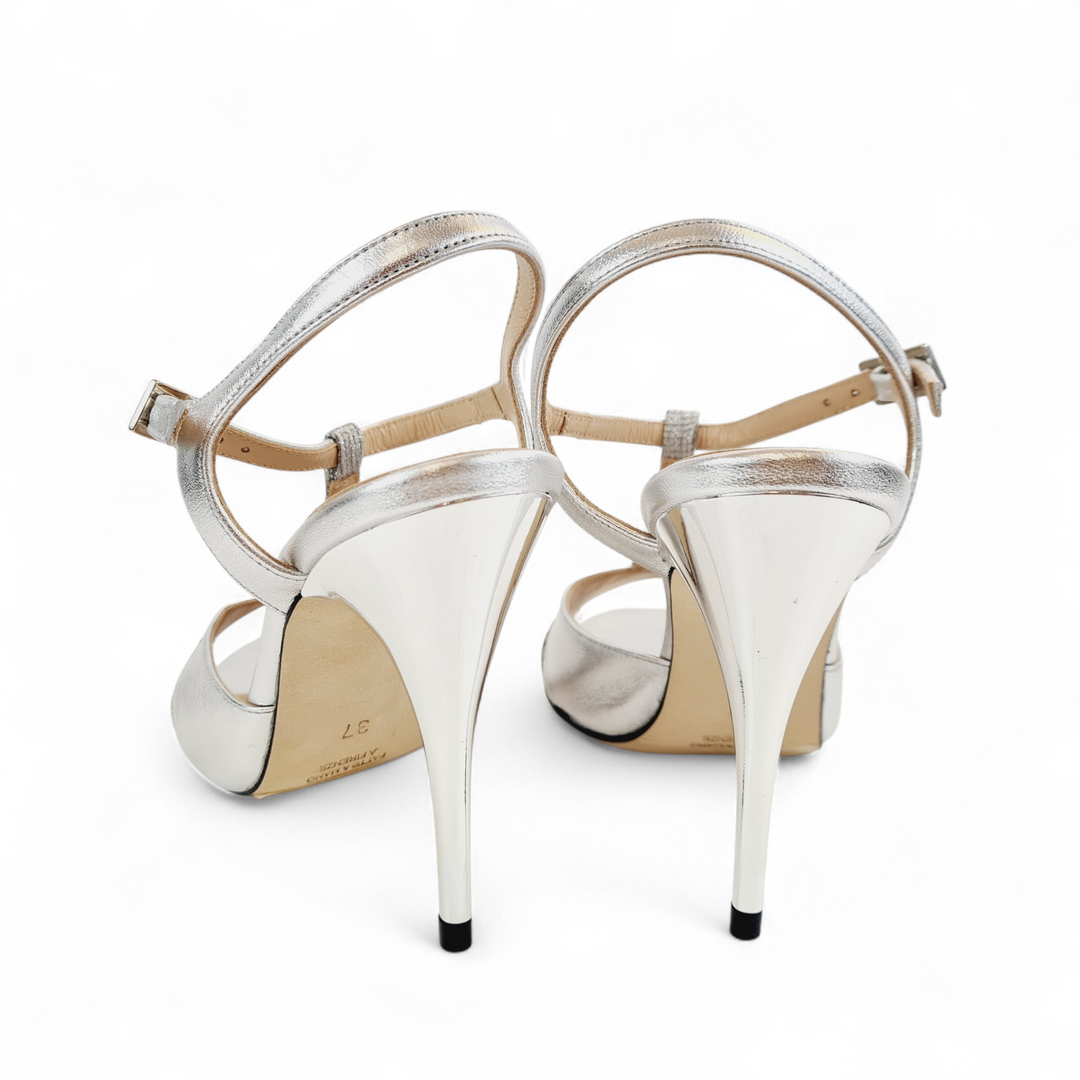 CORINNA Laminato e Miniglitter  Argento tacco 10