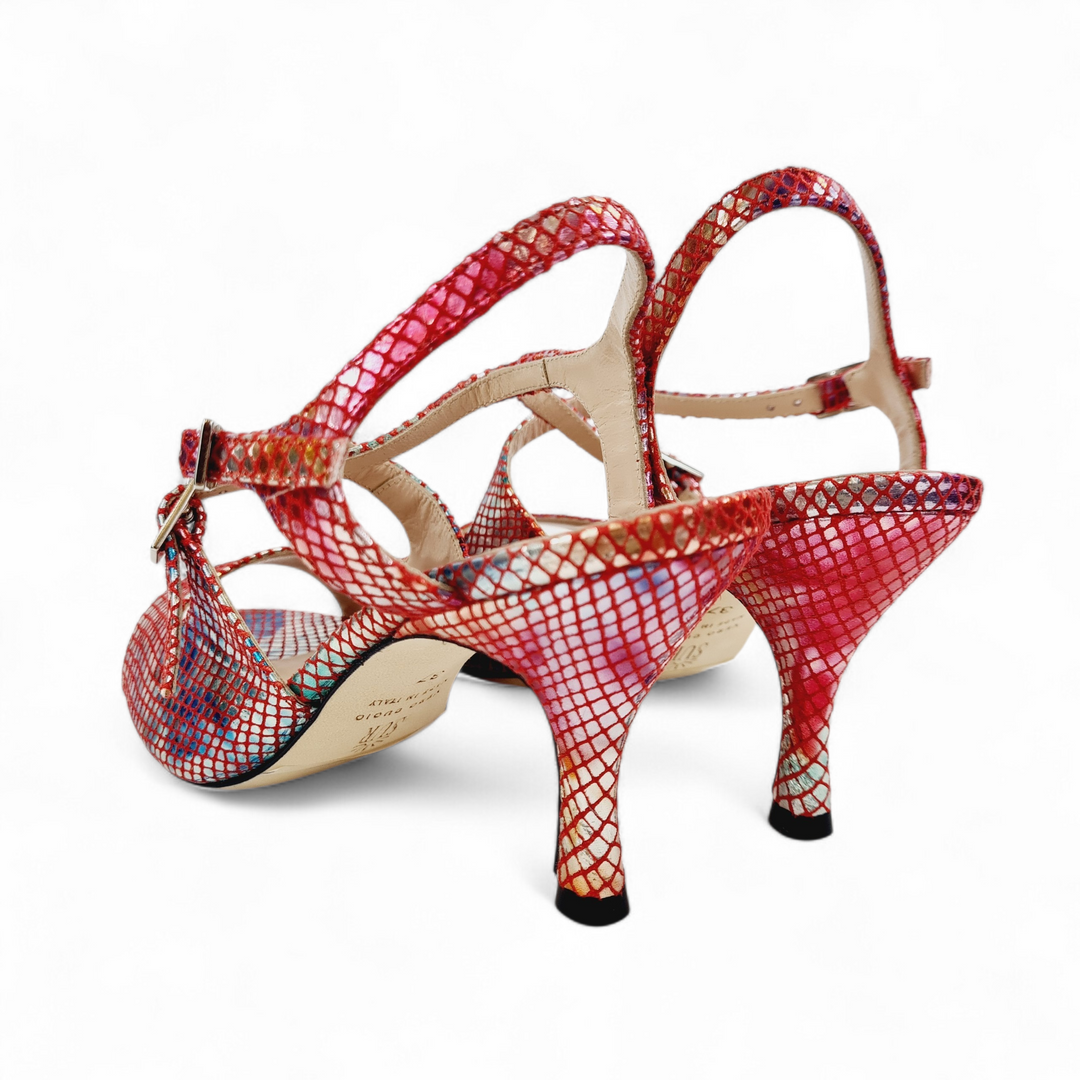DITA-F    Tessuto Cangiante Rosso Fuxia tacco 7