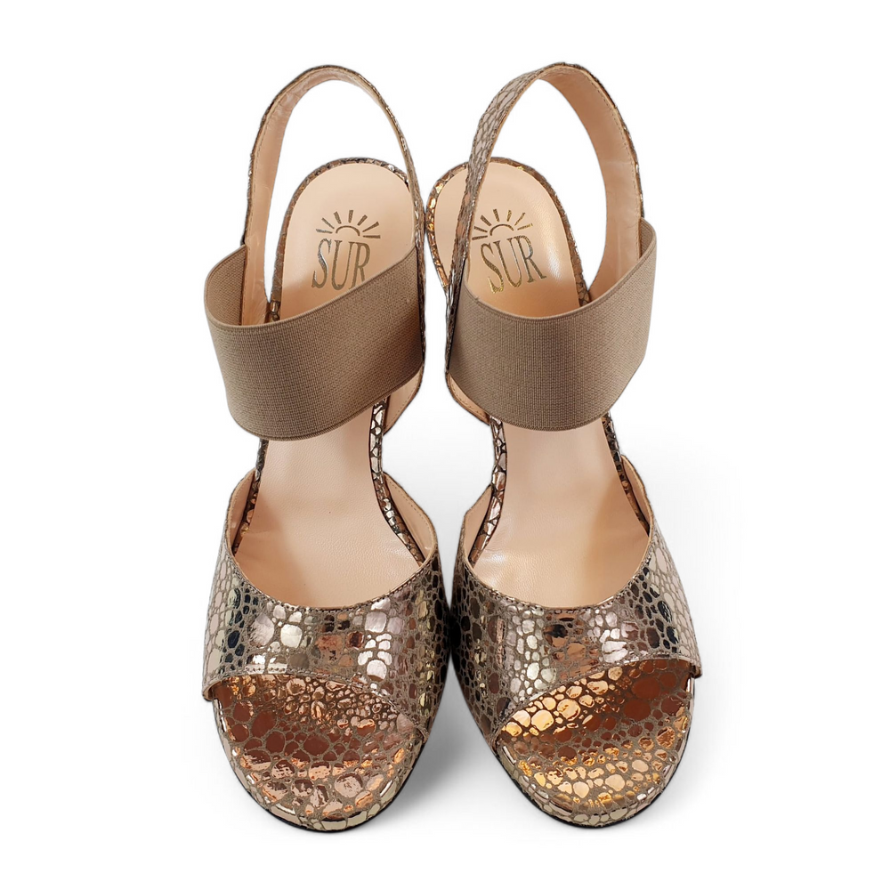 MALAGUENA Tessuto Bubbles Bronzo  tacco 8
