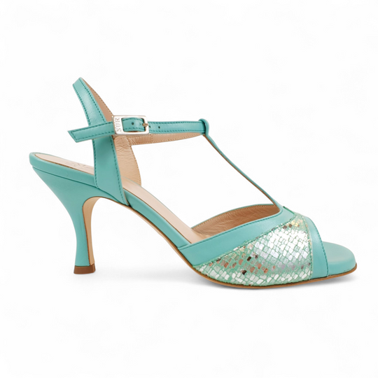 GILDA 2  Nappa Tiffany e Stampata Argento tacco 7