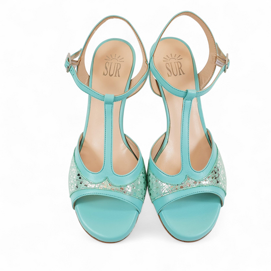 GILDA 2  Nappa Tiffany e Stampata Argento tacco 7