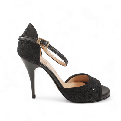 LOLA Black Glitter Lace Heel 10