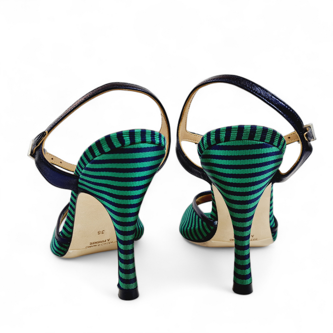 ISABELLA Righe Blu Verde  tacco 9