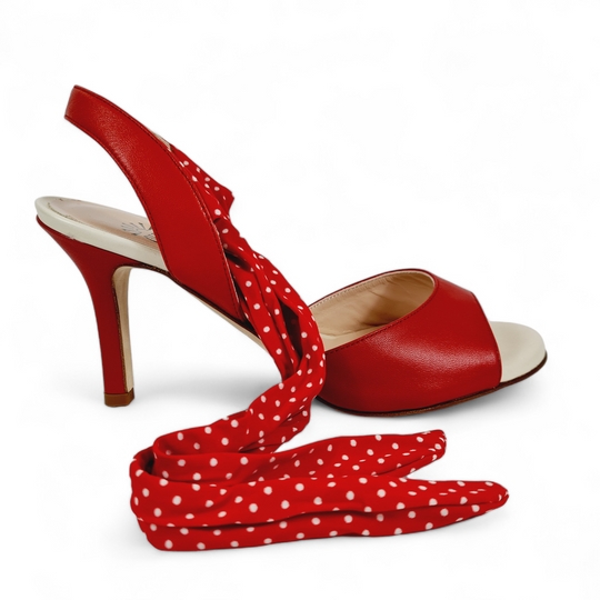 PALOMA  Nappa Rosso-Panna Pois  tacco 8