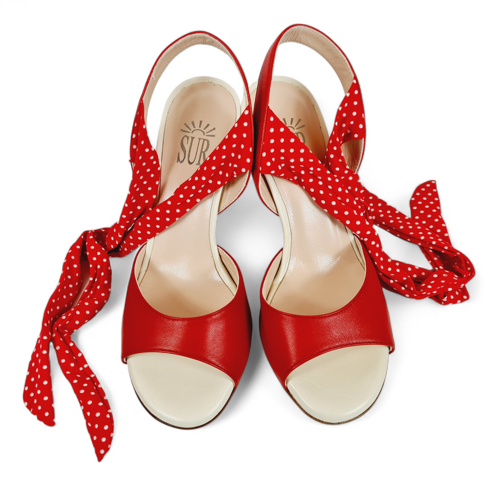 PALOMA Nappa Red-Cream Polka Dots Heel 8