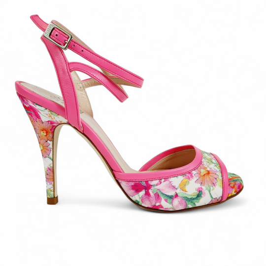 FEMME Fluorescent Pink Flowers Heel 10