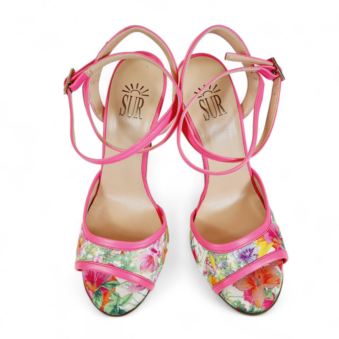 FEMME Fluorescent Pink Flowers Heel 10