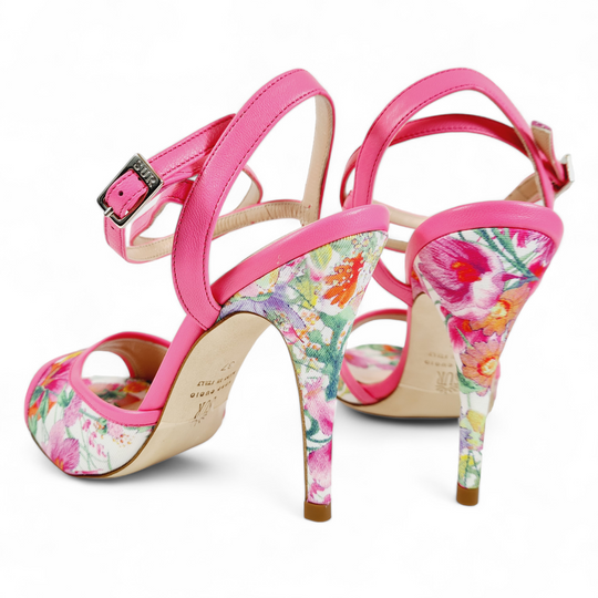 FEMME Fluorescent Pink Flowers Heel 10