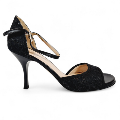 LOLA Black Glitter Lace 8cm Heel 