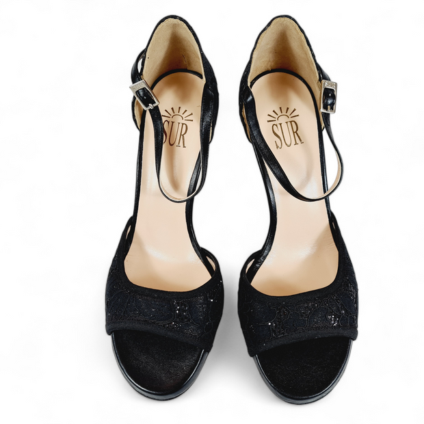 LOLA Pizzo Glitter Nero tacco 8