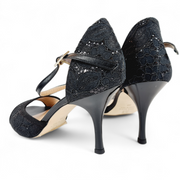 LOLA Pizzo Glitter Nero tacco 8