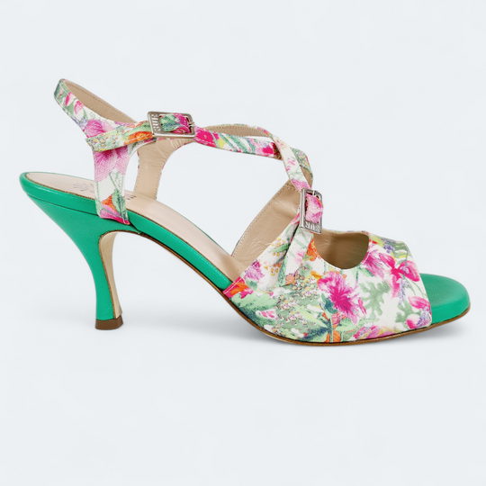 DITA-F  Tessuto Fiori Verde tacco 7