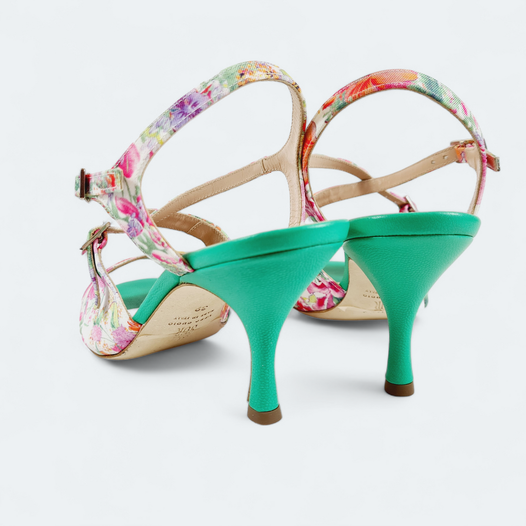 DITA-F  Tessuto Fiori Verde tacco 7