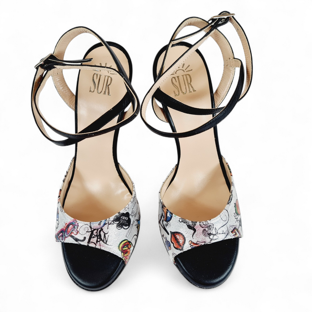 GRACE  Stampa Fumetto Nero Argento tacco 10