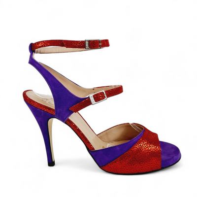 FIONA Printed Red Suede Purple Heel 10