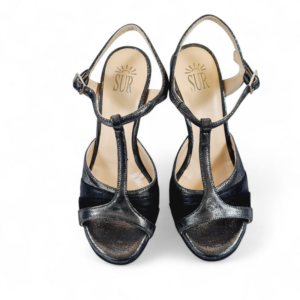 AMELIA  Camoscio Nero- Polvere Piombo tacco 8