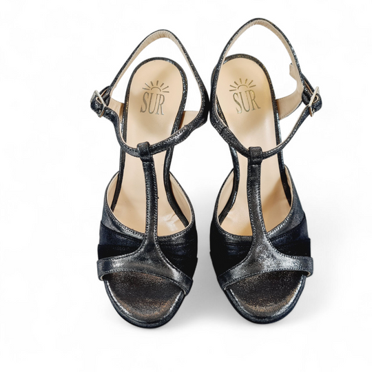 AMELIA  Camoscio Nero- Polvere Piombo tacco 8