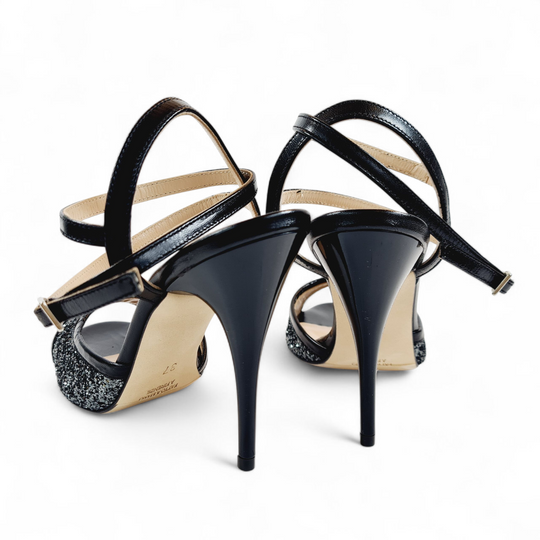 FEMME Glitter Piombo - Nappa Nera tacco 10