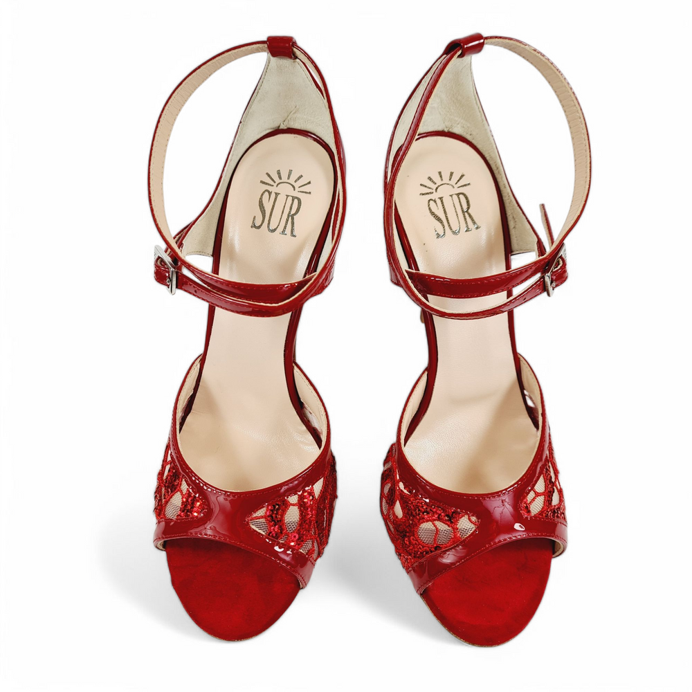 ANAIS TURANDOT Vernice Rosso Rete Paillettes tacco 10