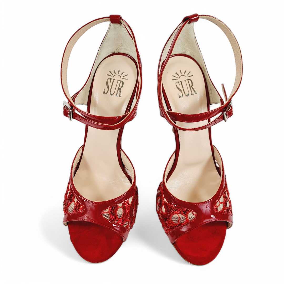 ANAIS TURANDOT Vernice Rosso Rete Paillettes tacco 10