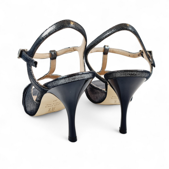 AMELIA  Camoscio Nero- Polvere Piombo tacco 8