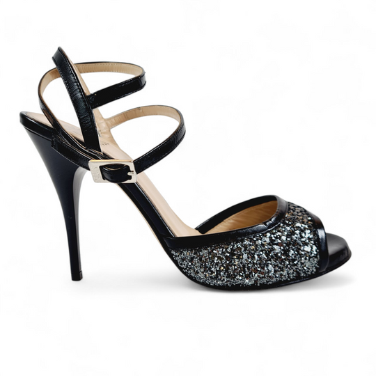 FEMME Glitter Piombo - Nappa Nera tacco 10