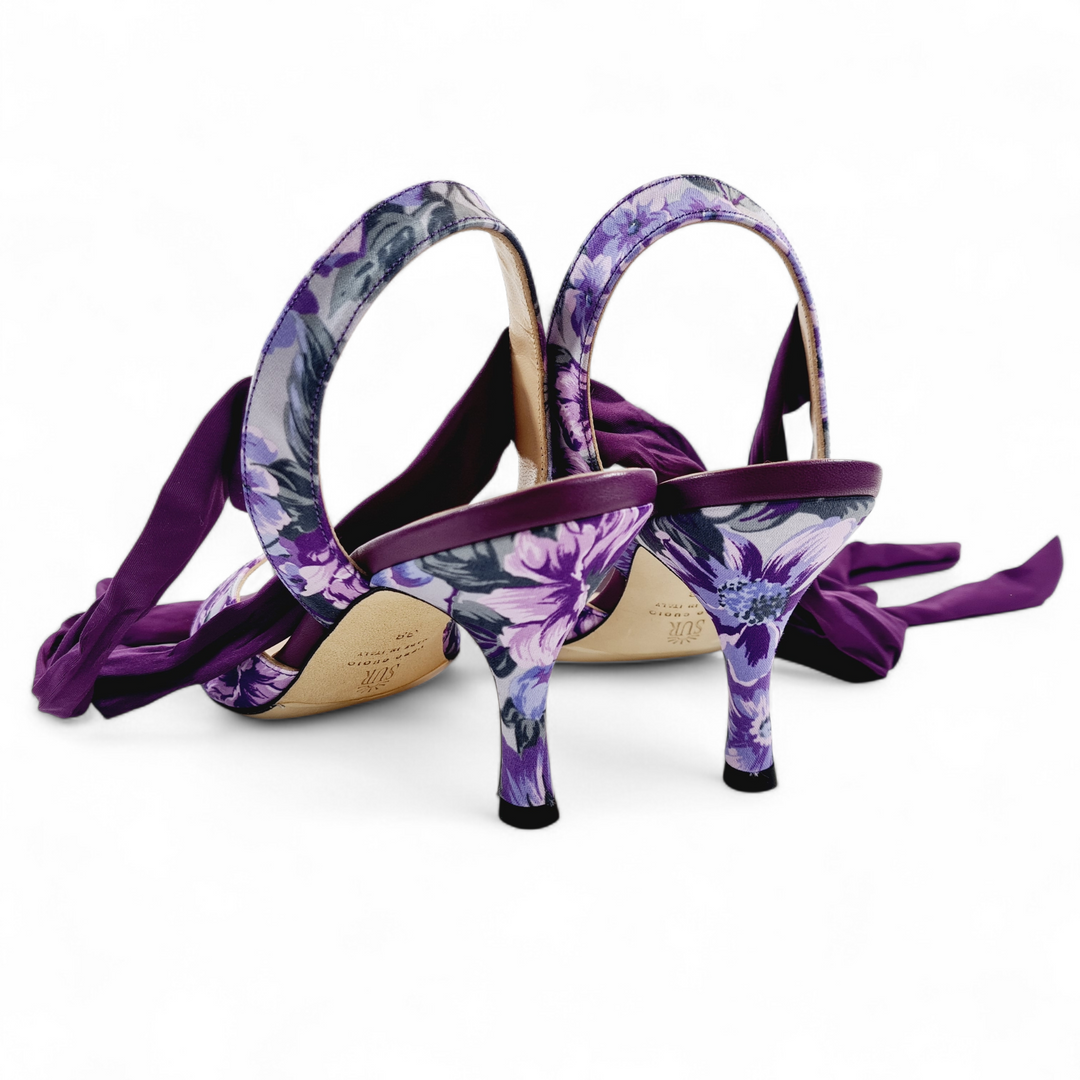 PALOMA  Raso Fiori Viola   tacco 7