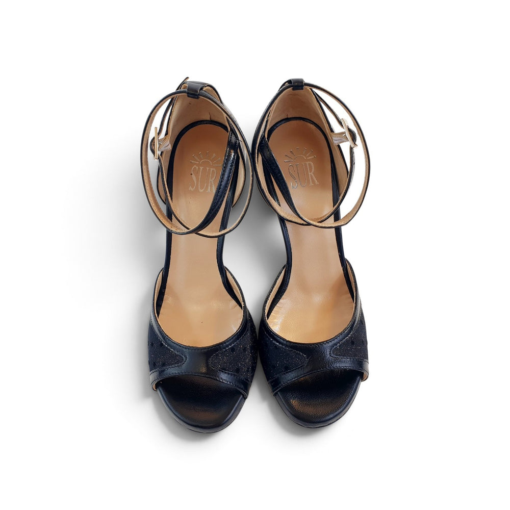 FARAH-TURANDOT   Miniglitter pois- Capretto Nero  tacco 8