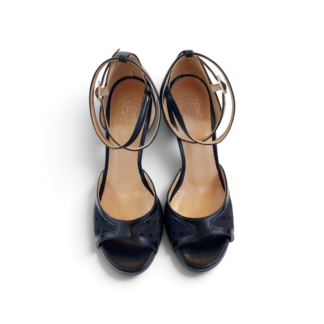 FARAH-TURANDOT   Miniglitter pois- Capretto Nero  tacco 8