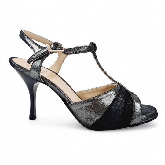 AMELIA  Camoscio Nero- Polvere Piombo tacco 8