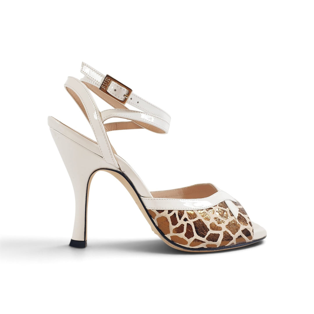 MUSIDORA  Pelle Giraffa Bronzo Vernice Bianca Tacco 9