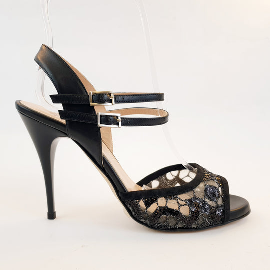 FRIDA Sequin Net Embroidery Black Heel 10