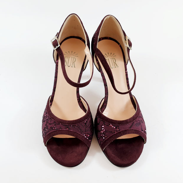 ODETTE Lace Glitter Bordo' heel 8