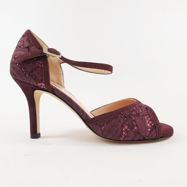 ODETTE Pizzo Glitter Bordo' tacco 8