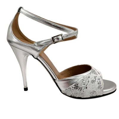 ANAIS FIONA Lace Glitter Silver Heel 10