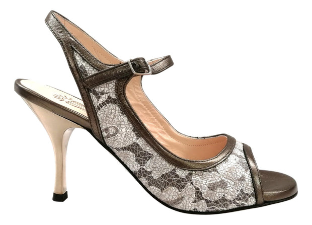 BEATRIZ  Nappa Stampata Pizzo Bronzo tacco 8