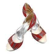 ESMERALDA Red Satin Fabric Silver Glitter Heel 10