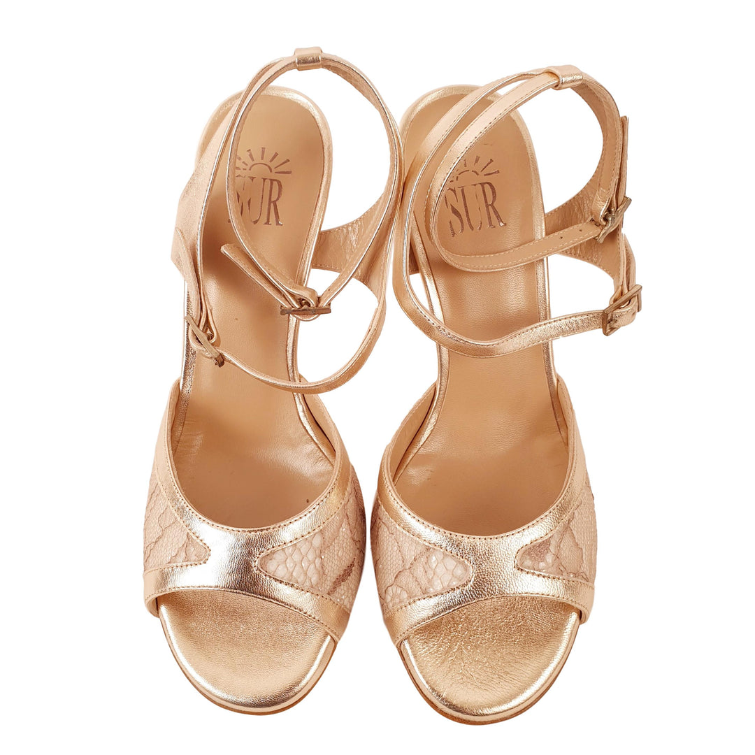 FIONA-TURANDOT Laminate Peach Lace Glitter Nude heel 8